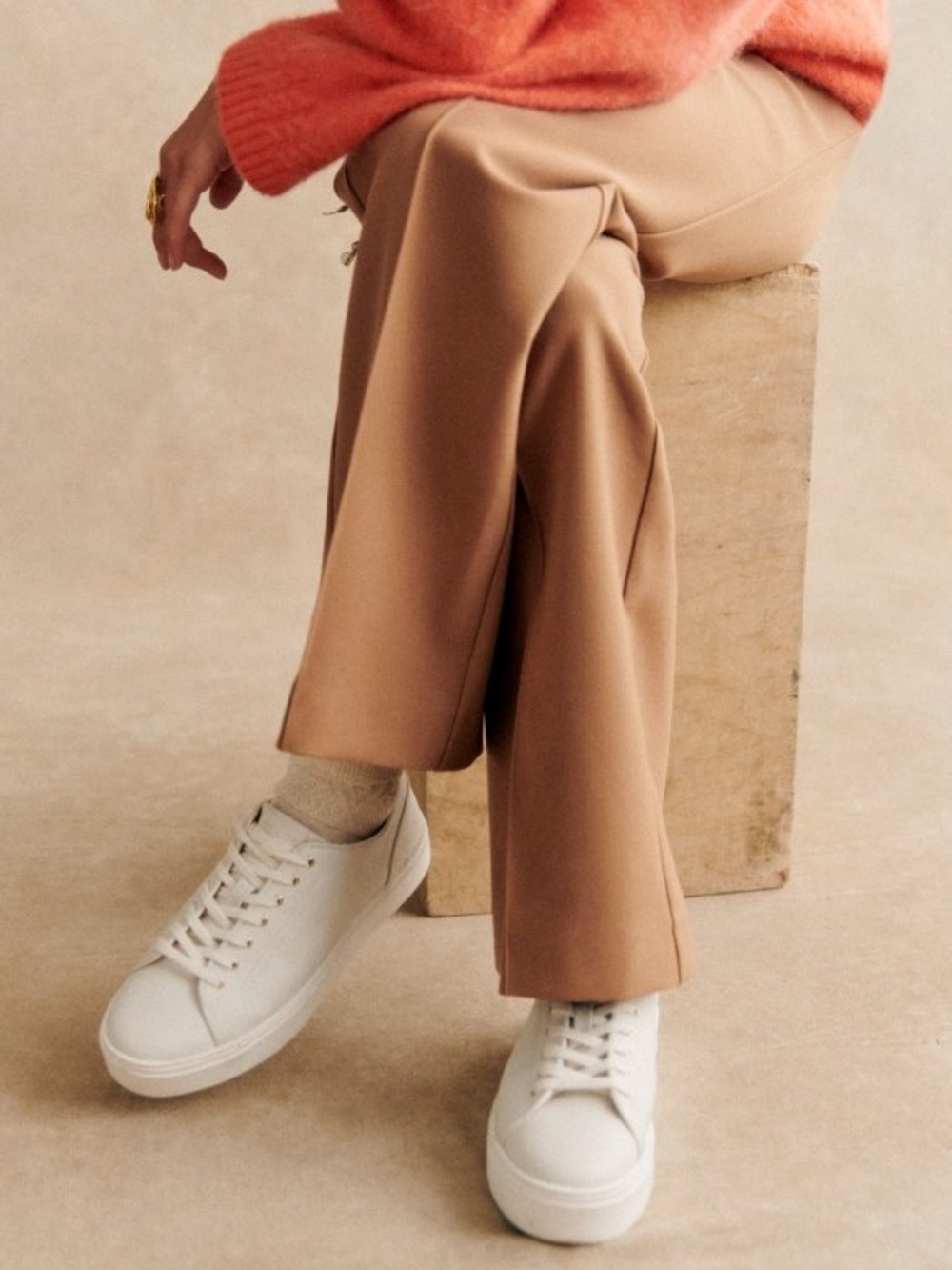 Sezane Mael White Leather Low-Top Plateform Trainers Size 36